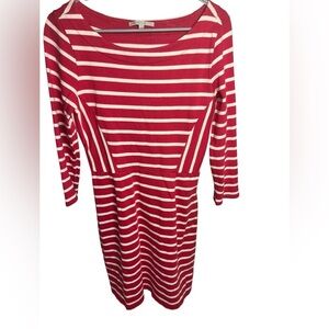 Red & White Striped Boatneck Knit Dress | 3/4 Sleeve | Classic Nautical Style M